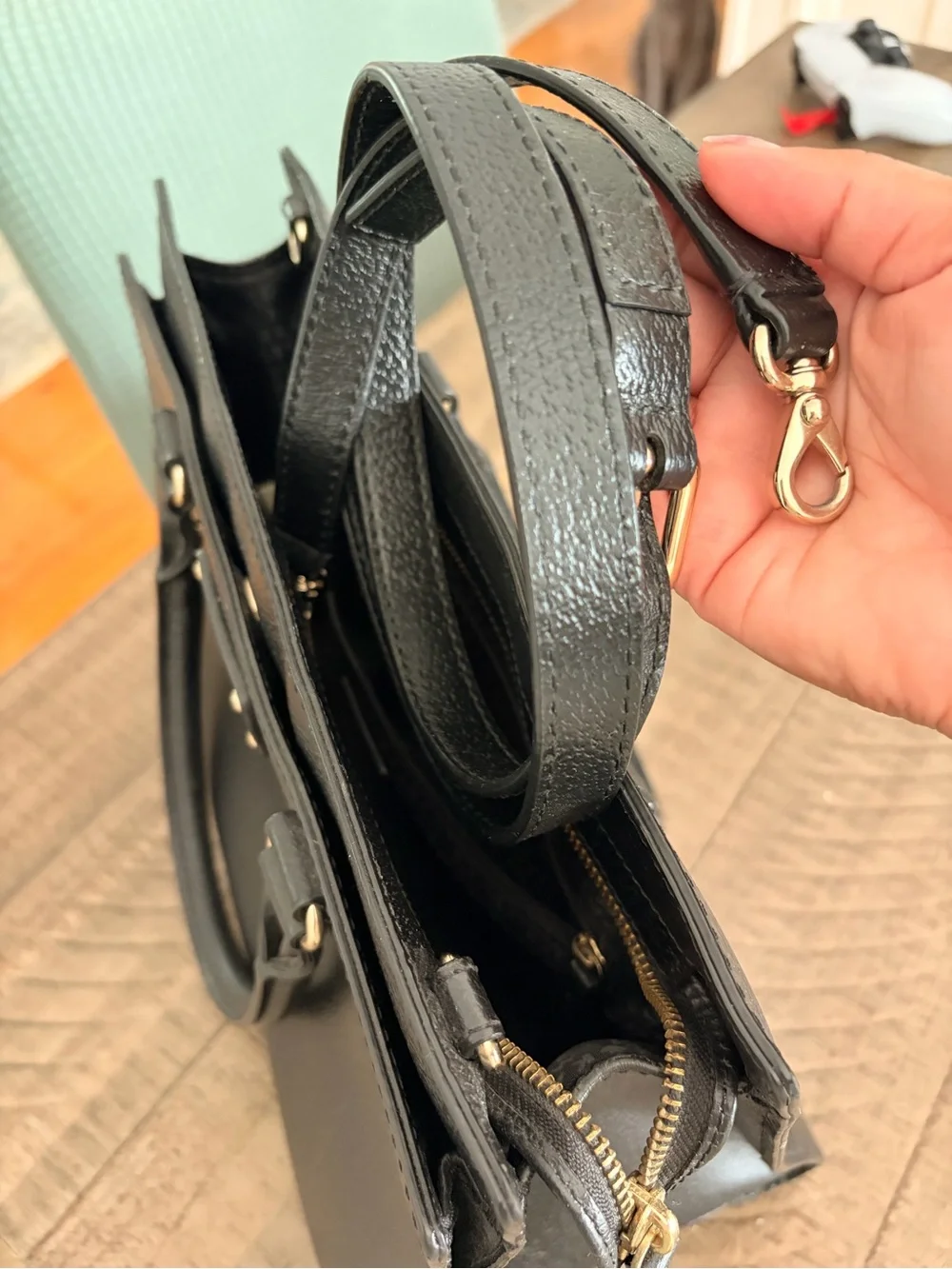 kate spade Black Pebbled Leather Satchel with Gold Hardware